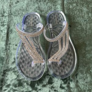 Silver Sandals with Rhinestone Embellishments and Textured Sole (never worn)